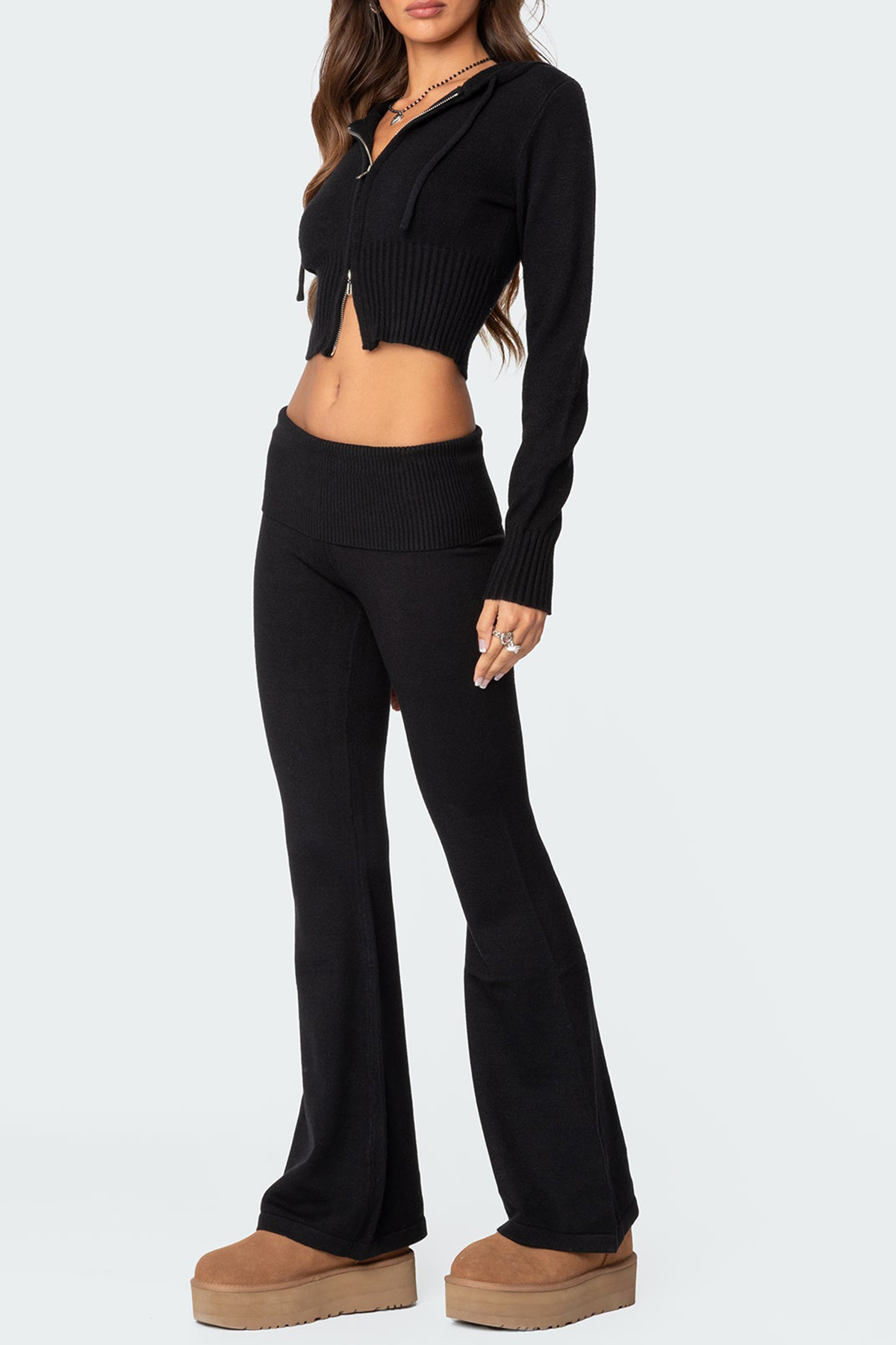 Knitted Low Rise Fold Over Pants