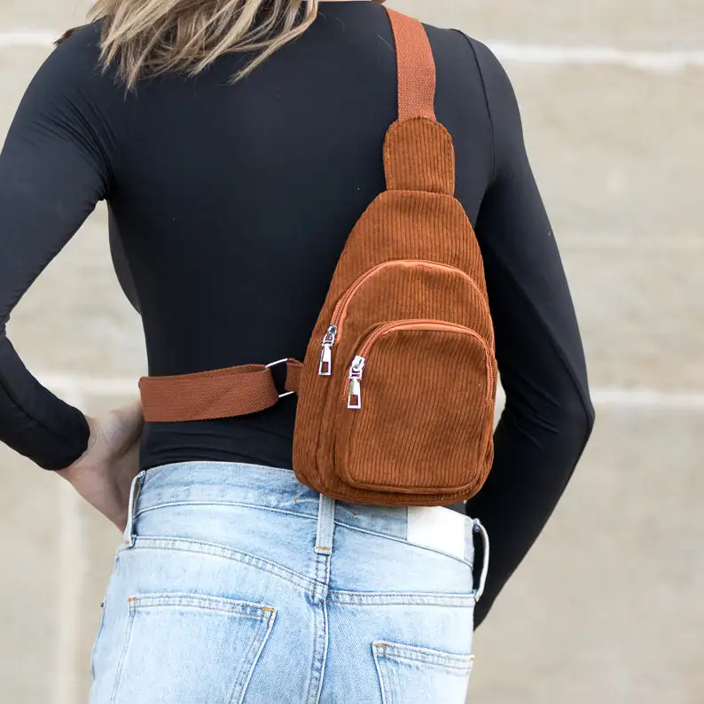 Double Zip Corduroy Sling Bag