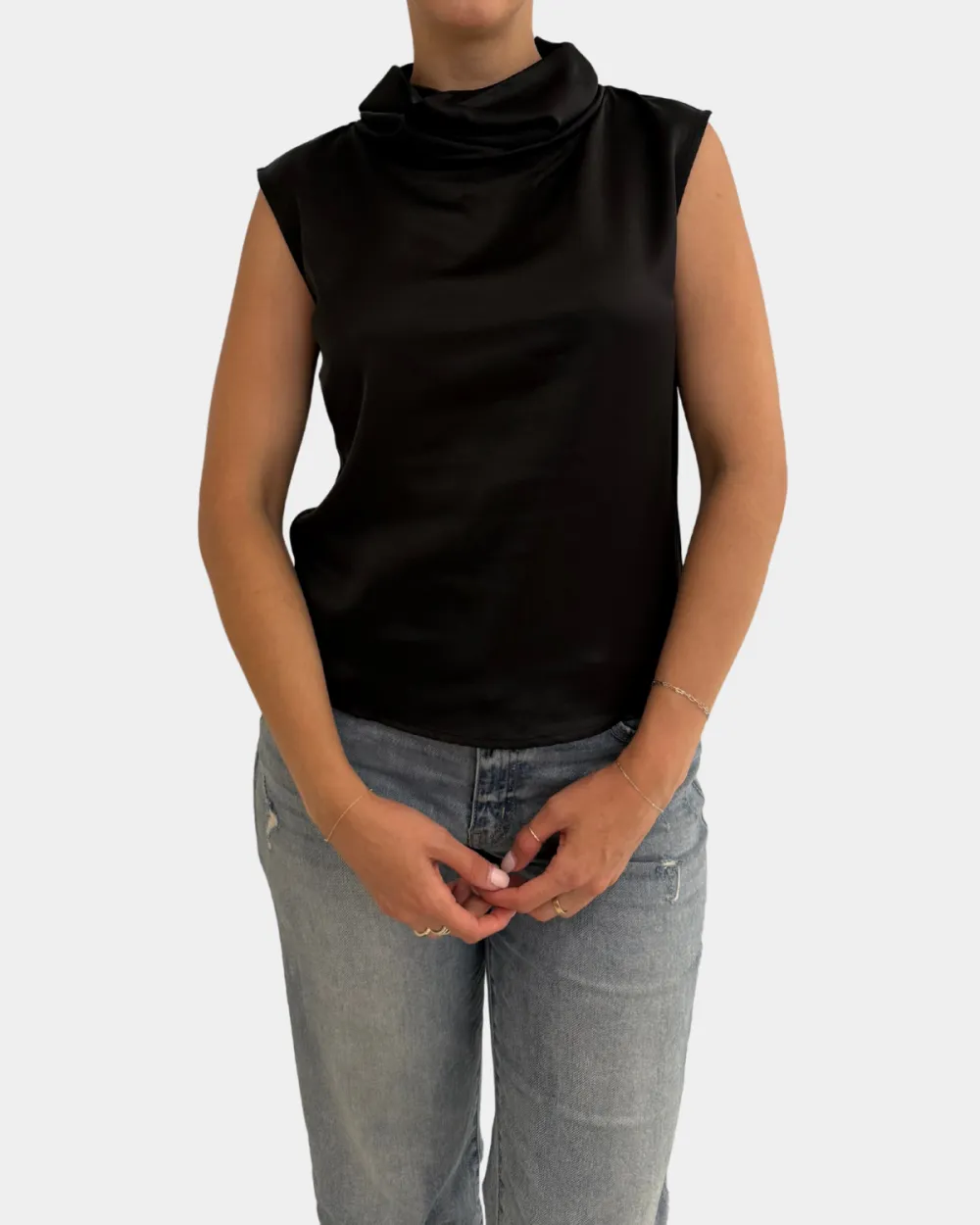 Relaxed Cowl Neck Satin Top