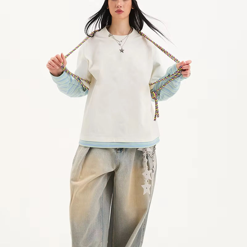 Oversized Long-Sleeve Patchwork Tee