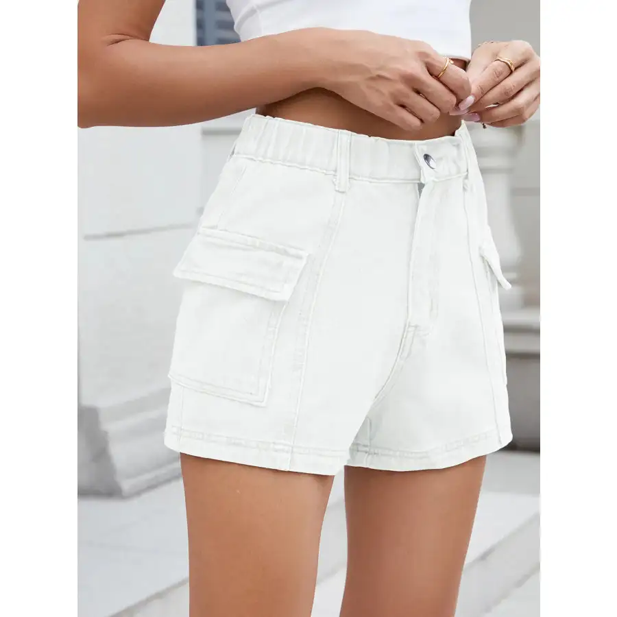 High Waist Cargo Denim Shorts