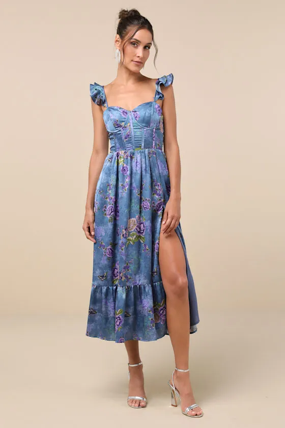 Sweet Like Sangria Pink Floral Ruffled Bustier Midi Dress