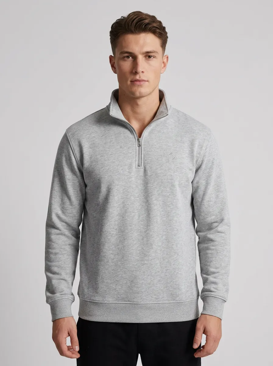 Men's Minimal Minimalist Textured Embroidered Emblem Quarter-Zip Sweatshirt