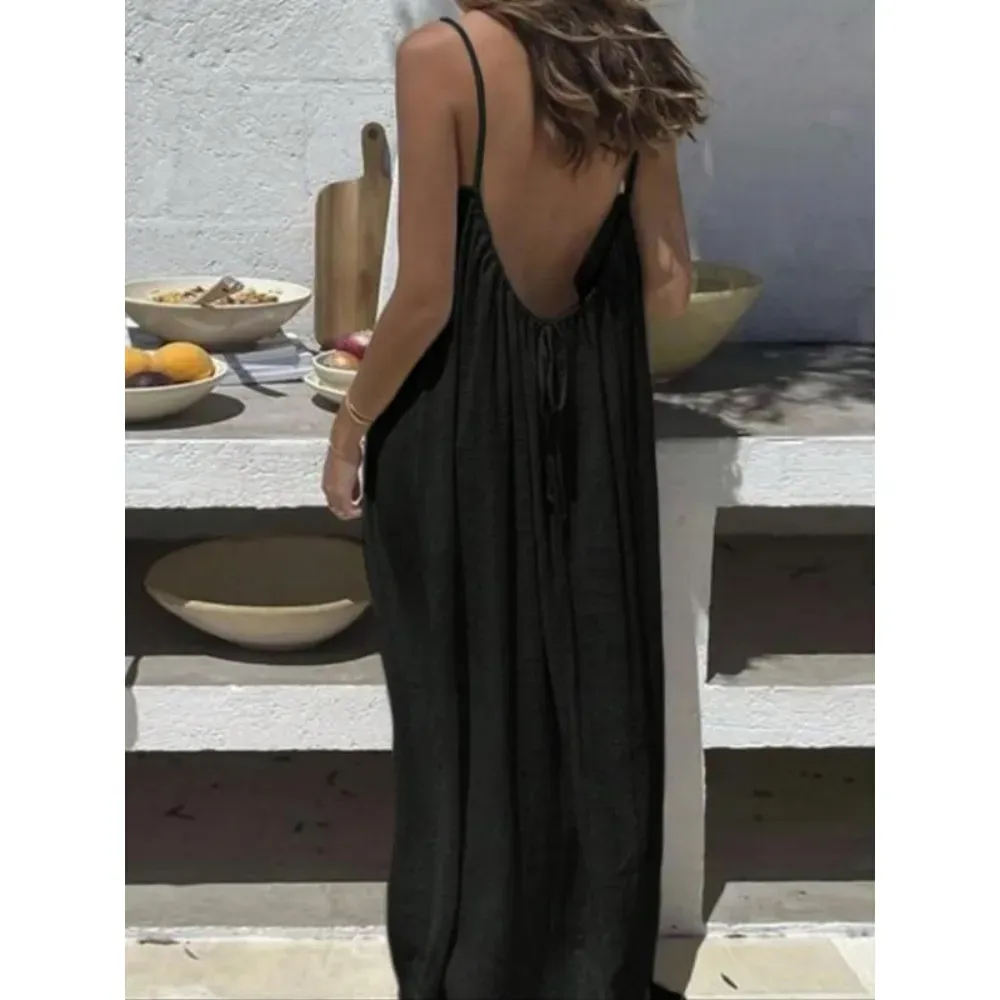 🔥Women's Cotton Linen Backless Loose Dress🔥10-Pack - All Colors Included, Only $24