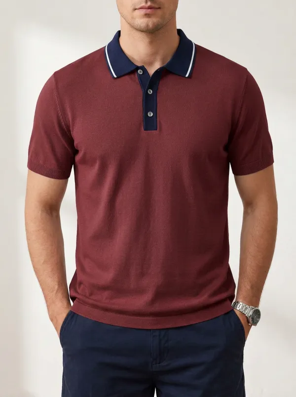 Men's Smart- Contrast-Collar Knit Polo Shirt