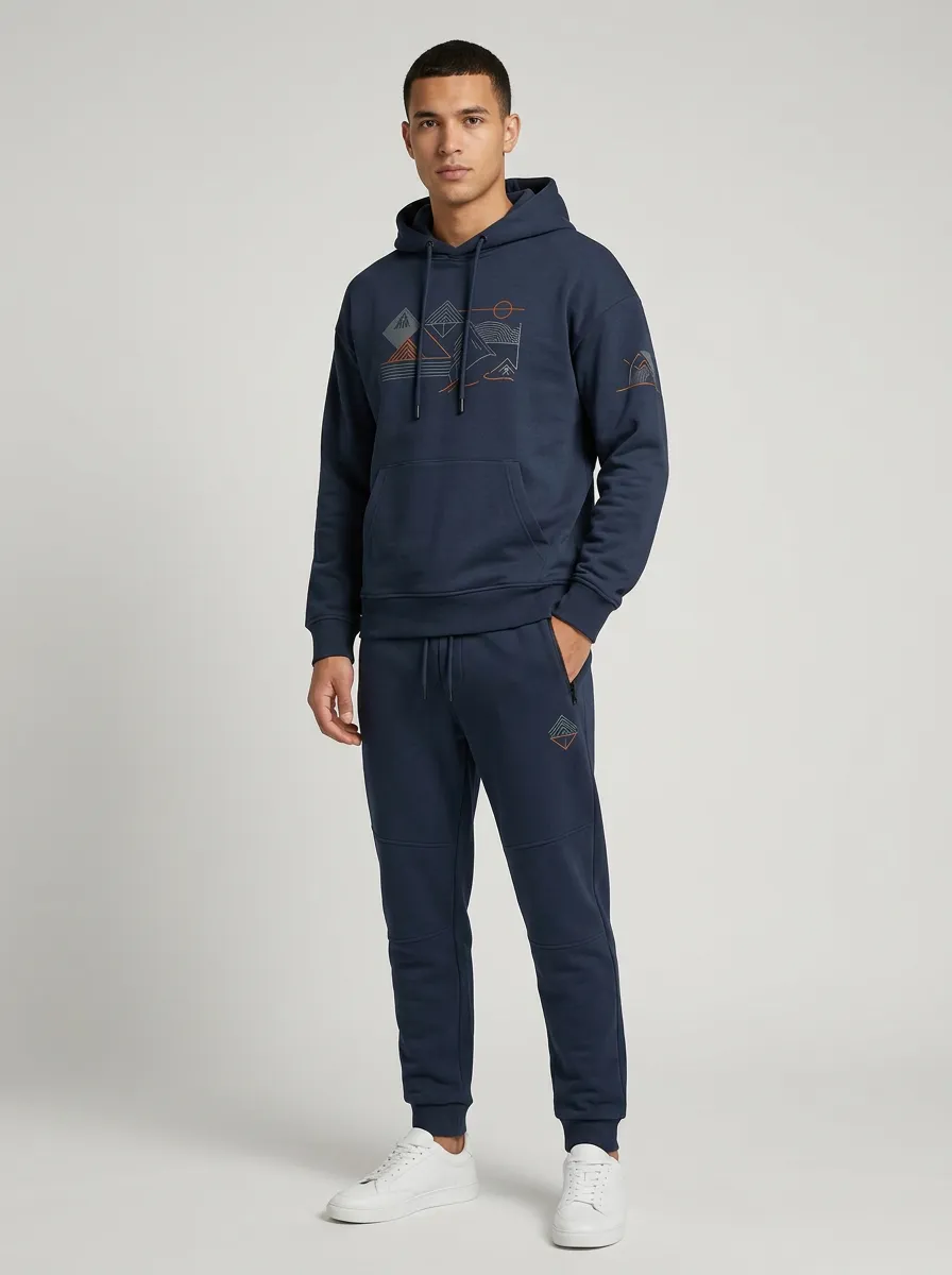 Men's Navy Graphic Hoodie and Jogger Set