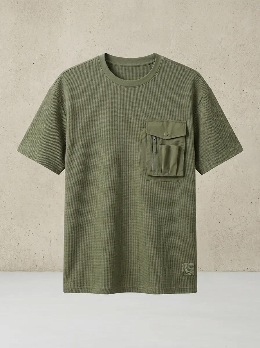 Practical Waffle Texture Multi Pocket Essential Men's Cargo Pocket T-Shirt