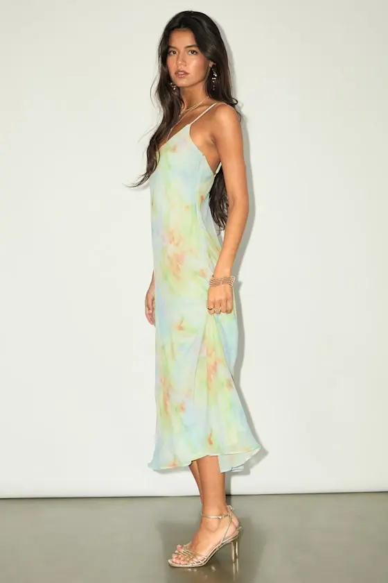 Akhila Light Blue Multi Tie-Dye Sleeveless Midi Dress