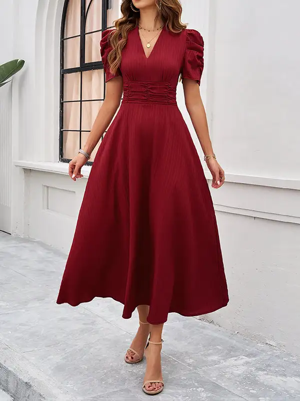 High Zipper Pleated Neck Maxi Dress