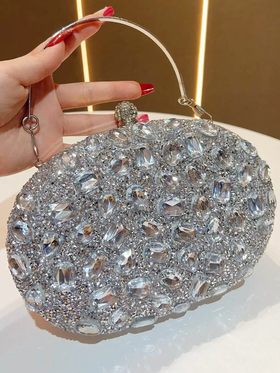 Chain Rhinestone Compact Clutch Bag