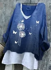 Floral Casual V-Neckline Long Sleeve Blouses