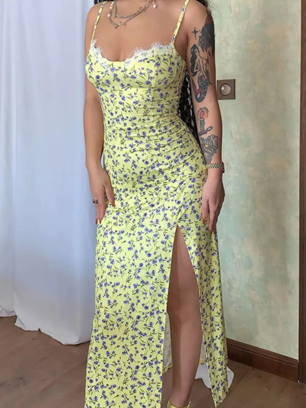 Floral Printed Lace Midi Dress