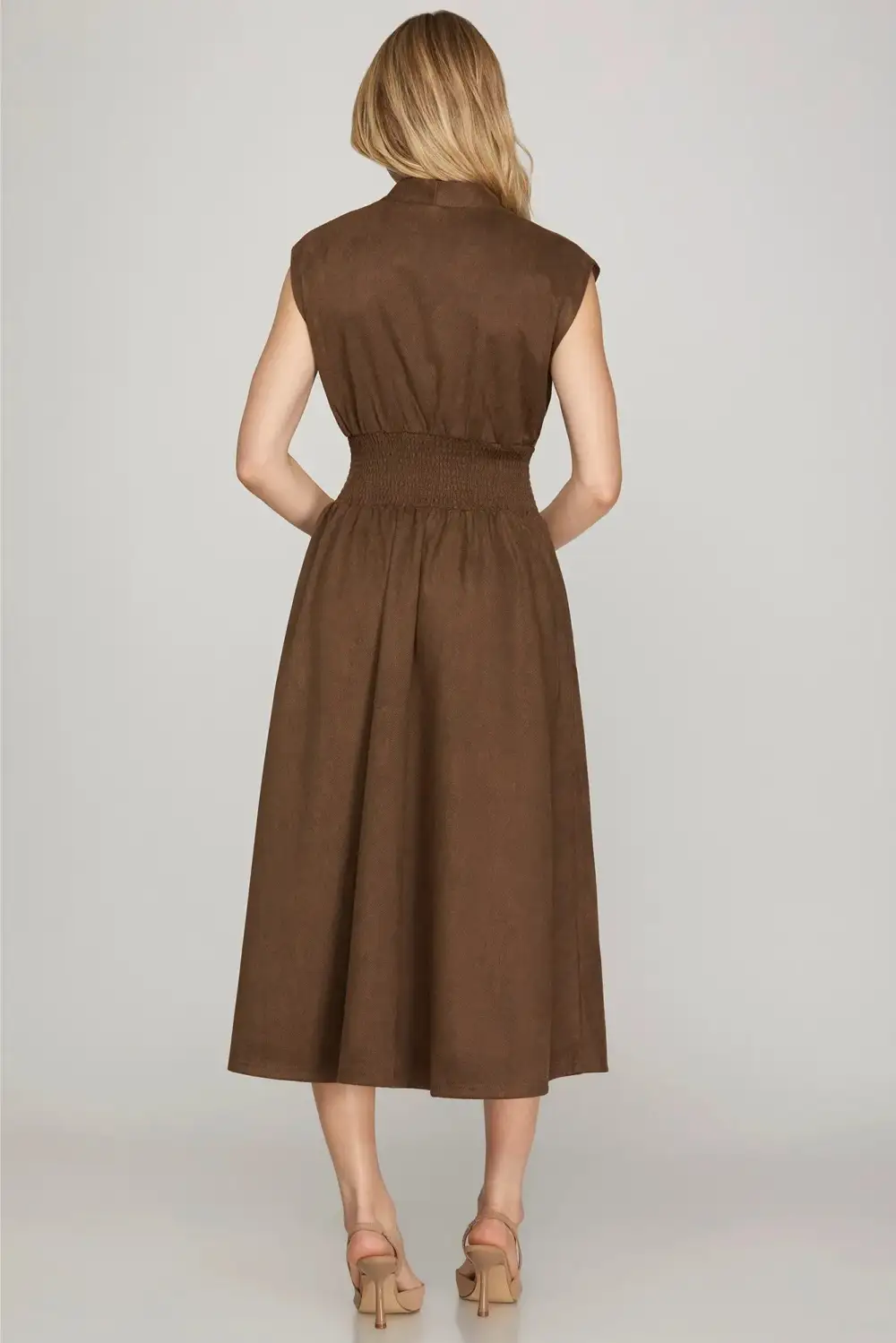 Relaxed Front Zip Twill Suede Dress