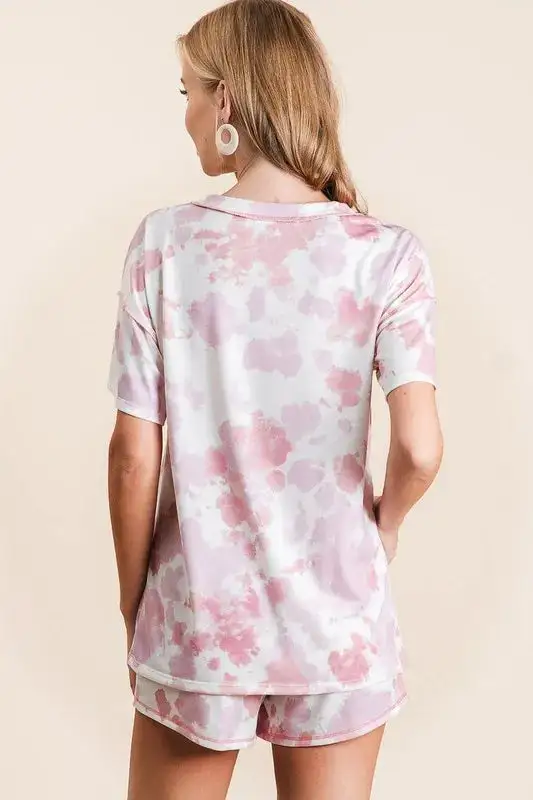 Tie Dye Print Terry Shorts with Side Pockets