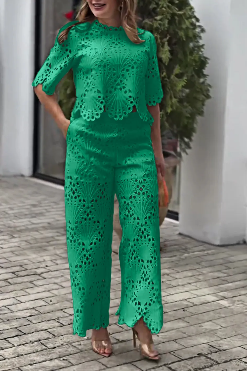 Women'S Hollow Top & Pants Set