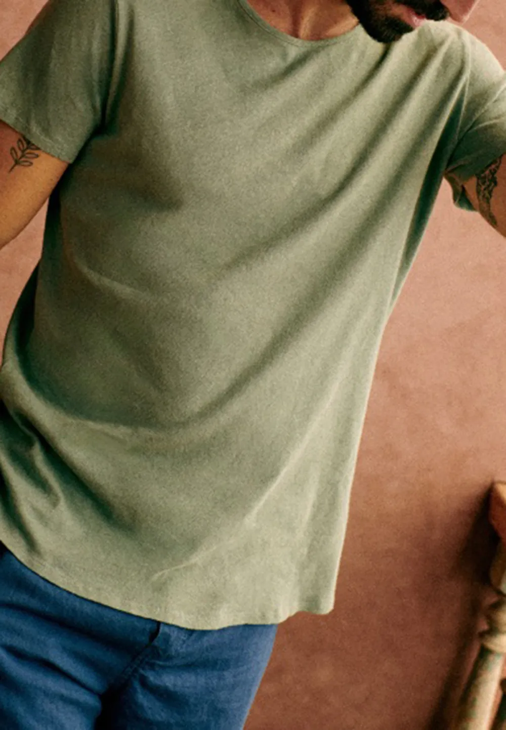 Light Green Washed Cotton Crew Neck T-Shirt