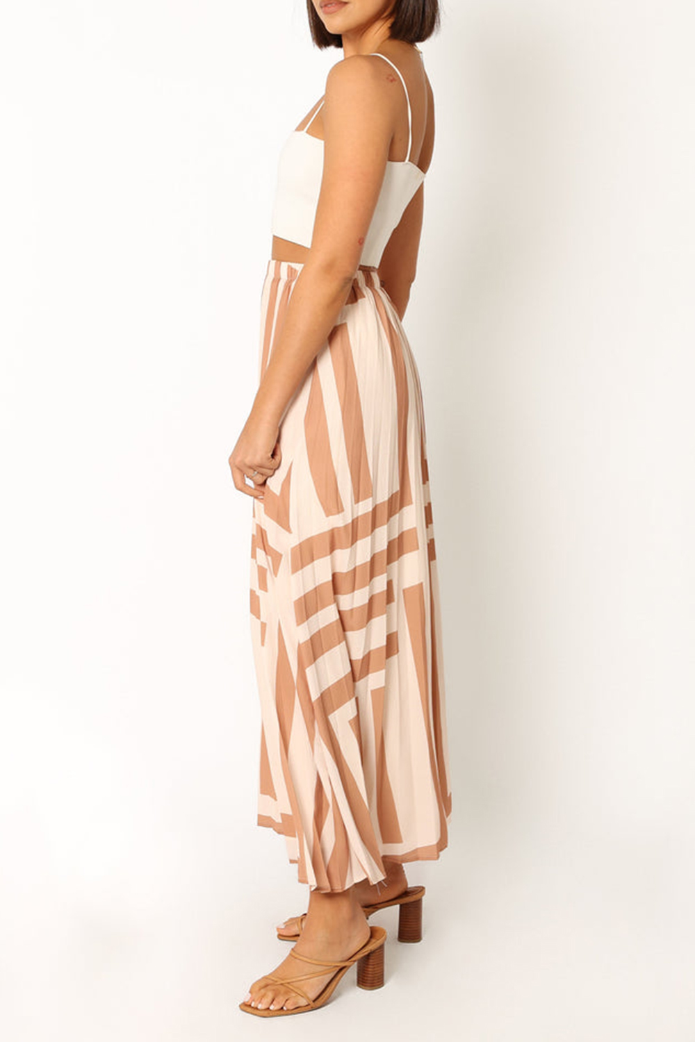 PLEAT MIDI SKIRT - TAN
