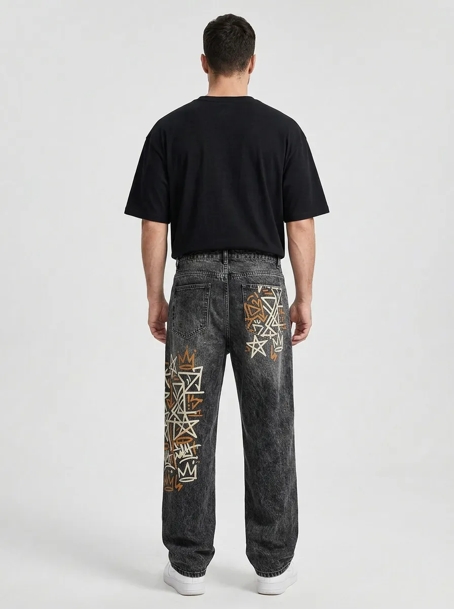Men's Contemporary Streetwear Graffiti Star Jeans