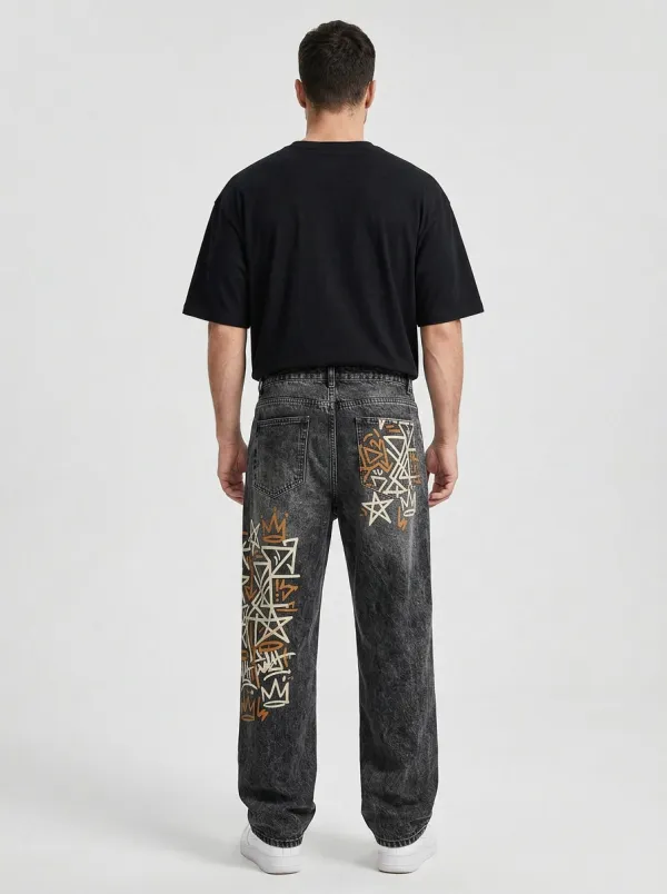 Men's Contemporary Streetwear Graffiti Star Jeans