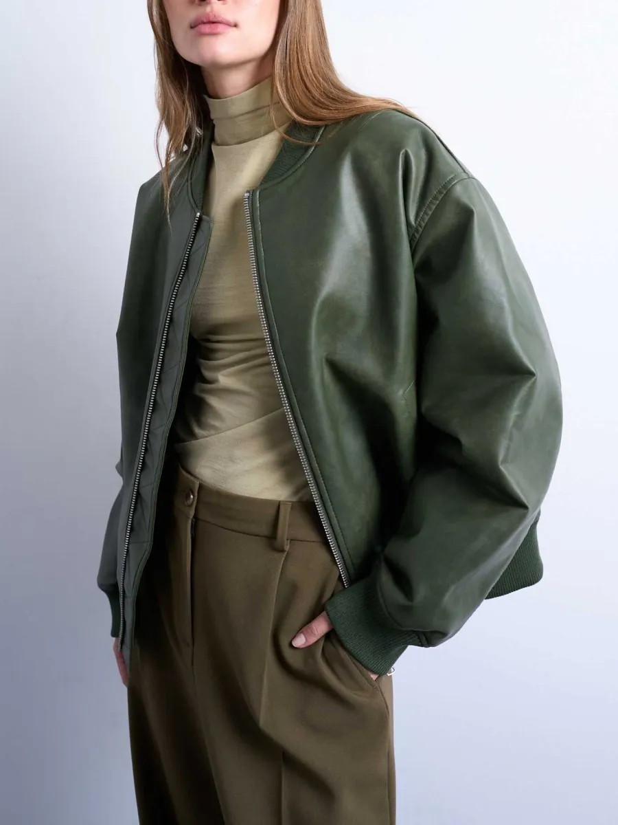 PU Leather Bomber Jacket