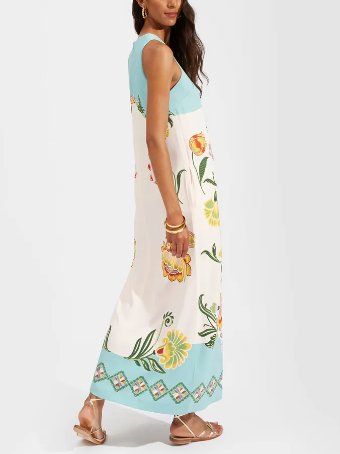 Sunshine Floral Print Sleeveless Midi Dress