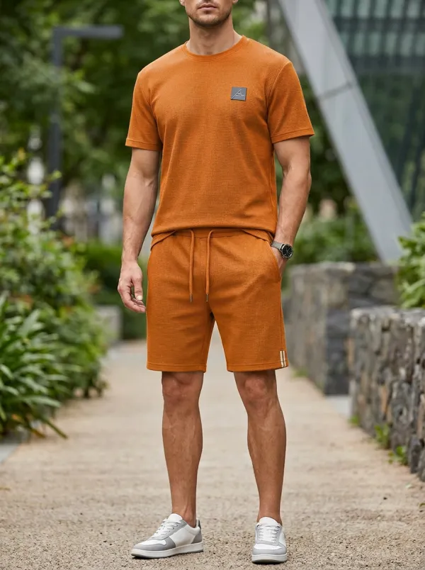 Everyday Waffle Texture Fit Men's T-Shirt And Shorts Set