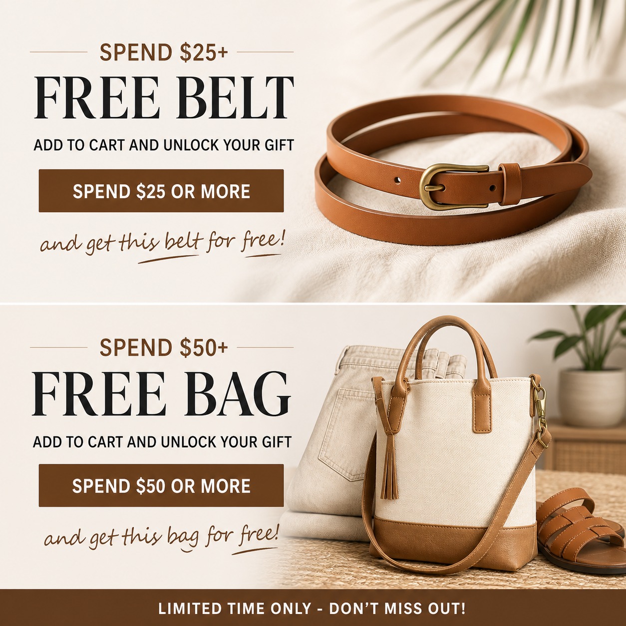 Free belt and free bag gift offer