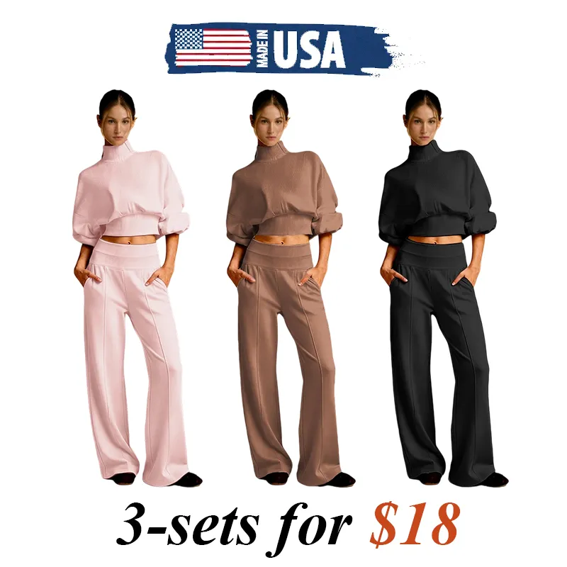 Soft And Comfortable Crewneck Sweatshirt Wide-Leg Pants Set