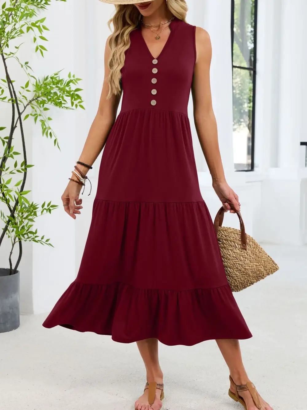 Tiered Sleeveless Midi Dress