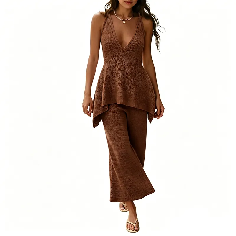 Women's Deep V-neck Flowy Camisole Knit Set