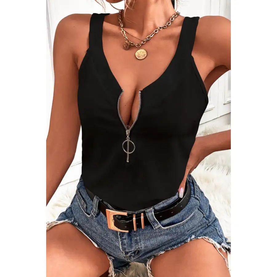 Half Zip Scoop Neck Tank