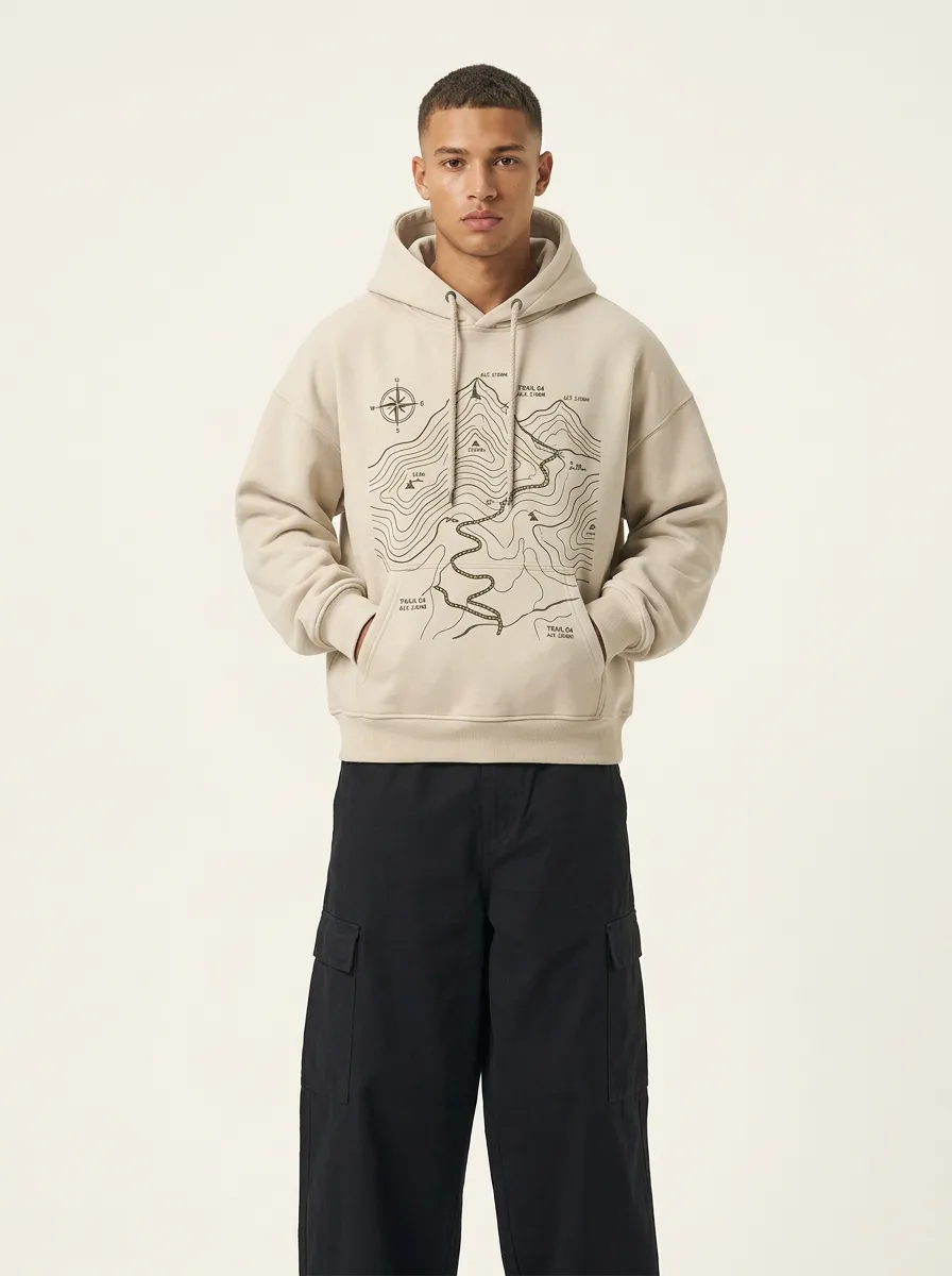 Men's Hiking Explorer Mountain Topographic Graphic Hoodie