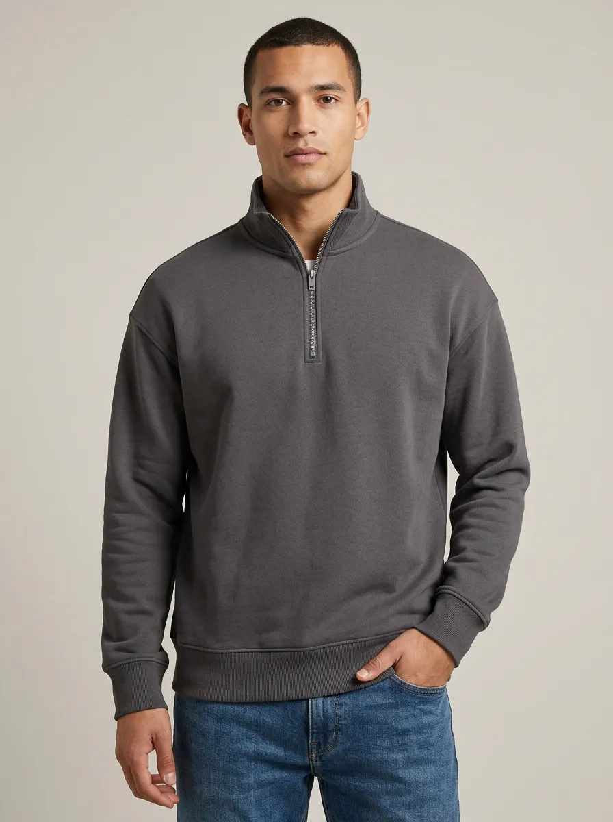 Men's Refined Minimalist Textured Stand-Collar Quarter-Zip Sweatshirt