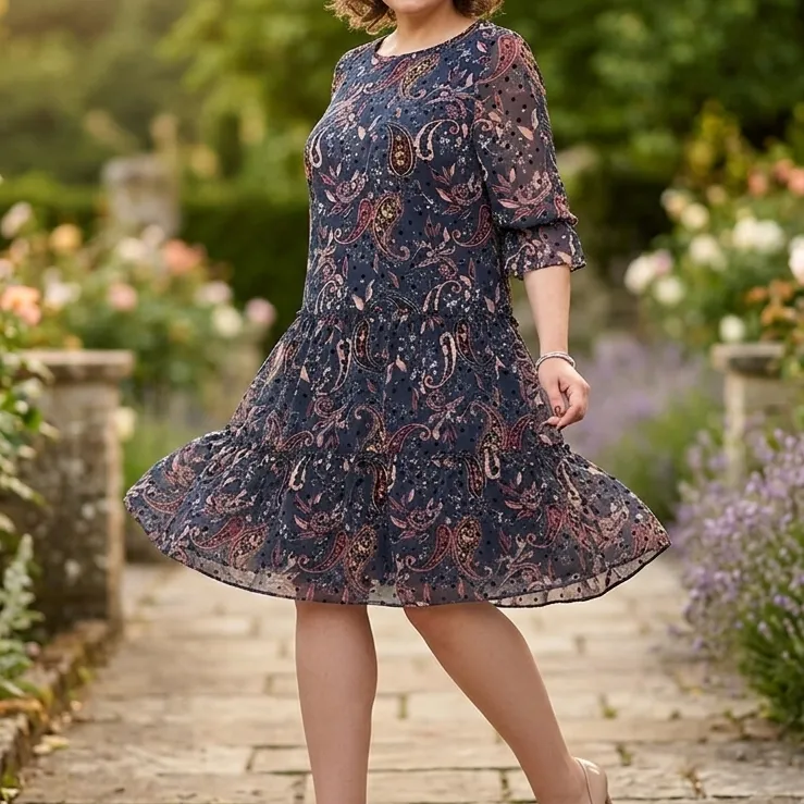 Tiered Floral Chiffon Midi Dress