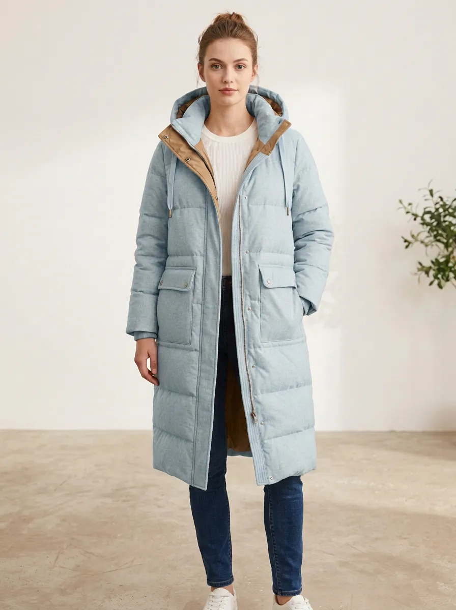 Soft-Layer Padded Long Hooded Coat