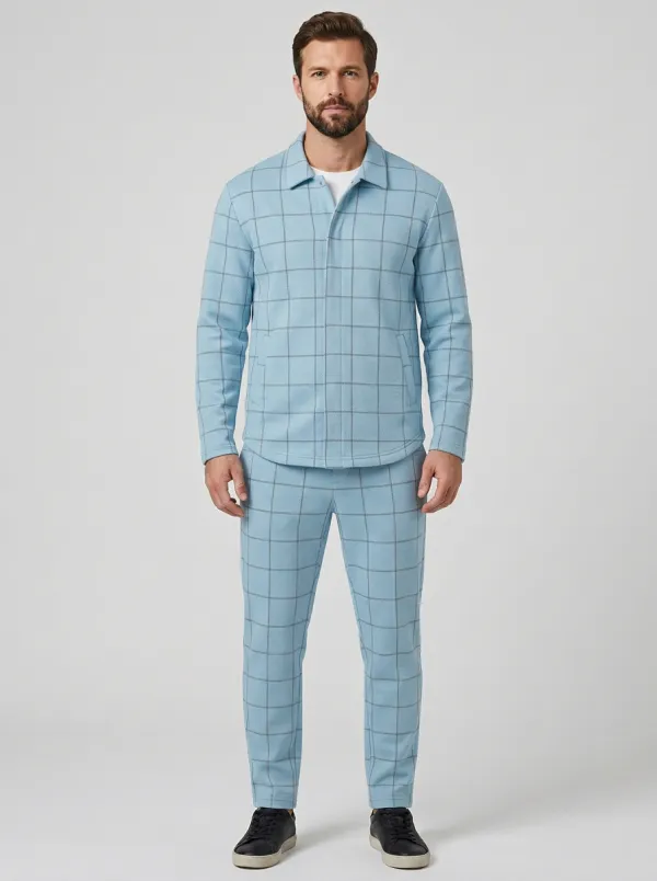 Men's Refined Textured Polo Collar Jacket and Jogger Pants Set