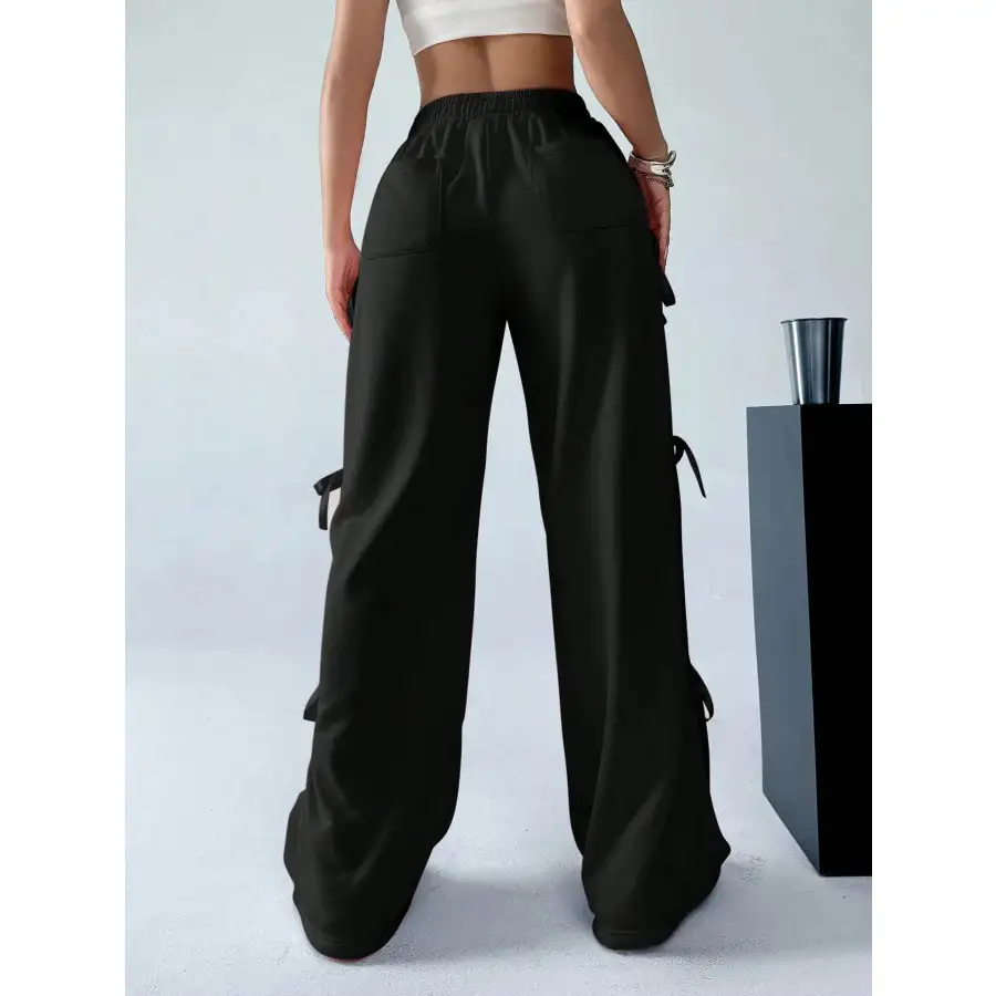 Cargo Wide Leg Pants with Side Tie Details