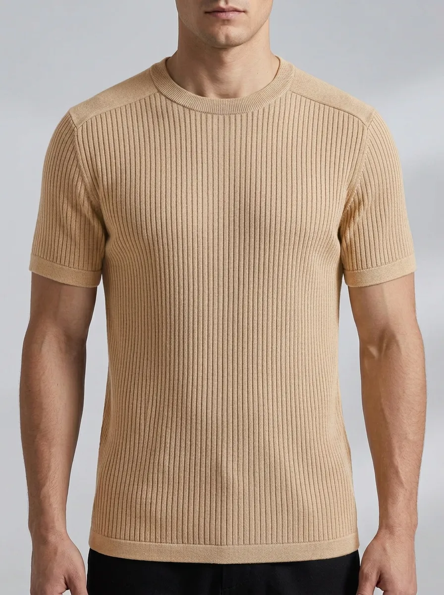 Refined Classic-Look Men's Knit Crew-Neck T-Shirt