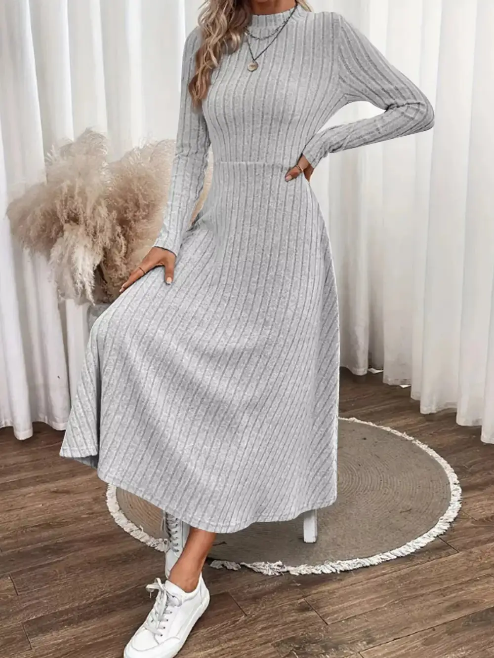 Drape Ribbed Knit Midi Dress
