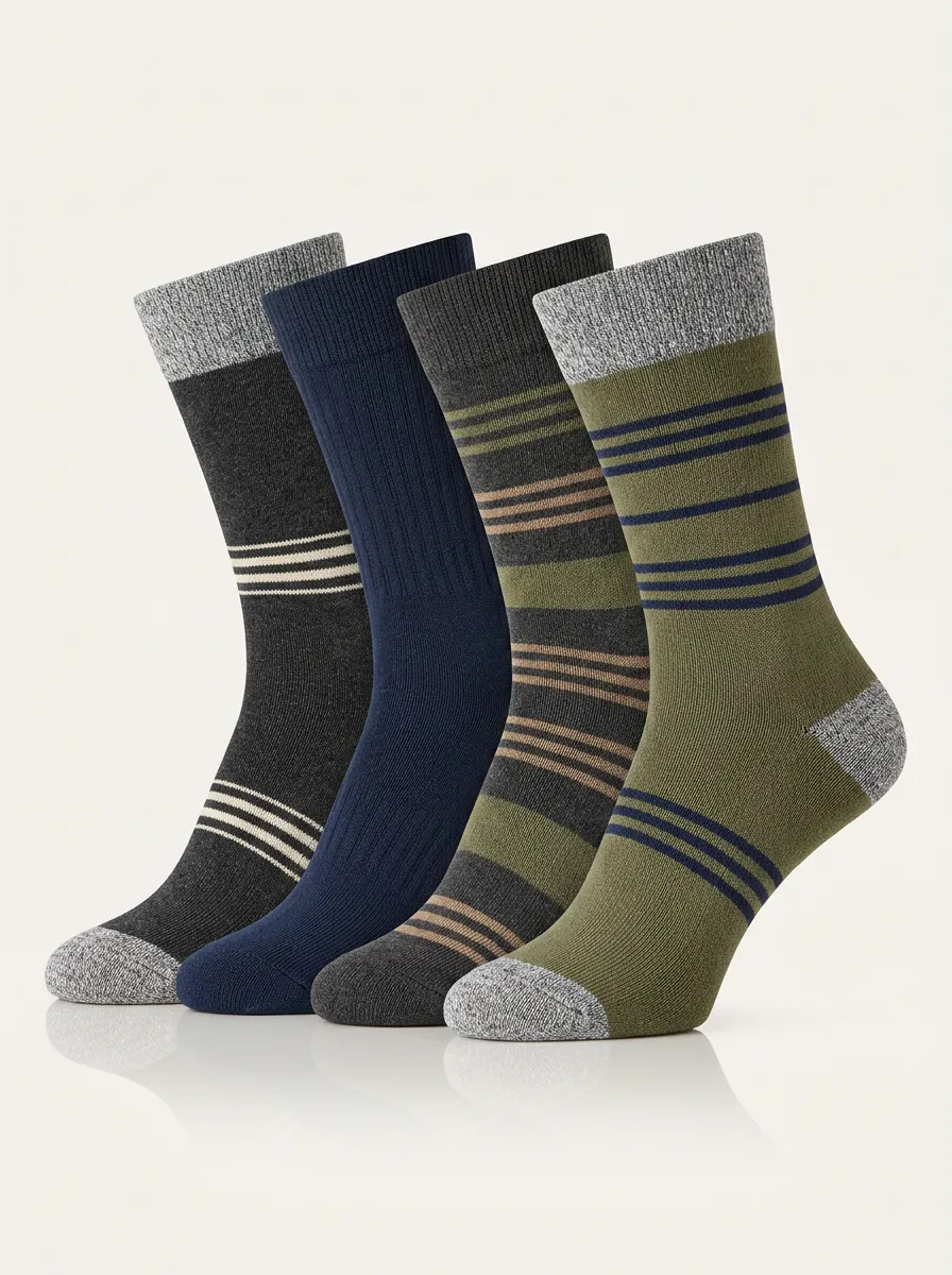Traditional Striped Men's Four-Pair Long Socks