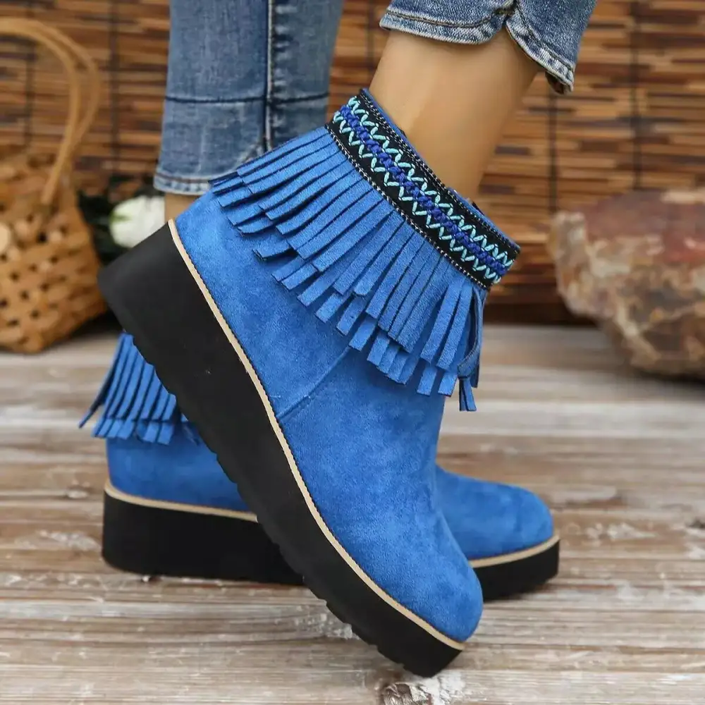 Fringe Round Toe Ankle Boots