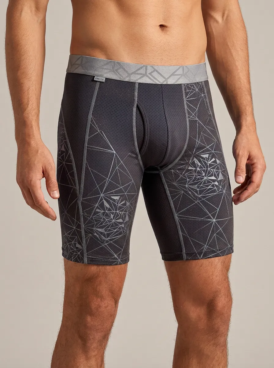 Men's Geometric Pattern Blue Printed Boxer Briefs