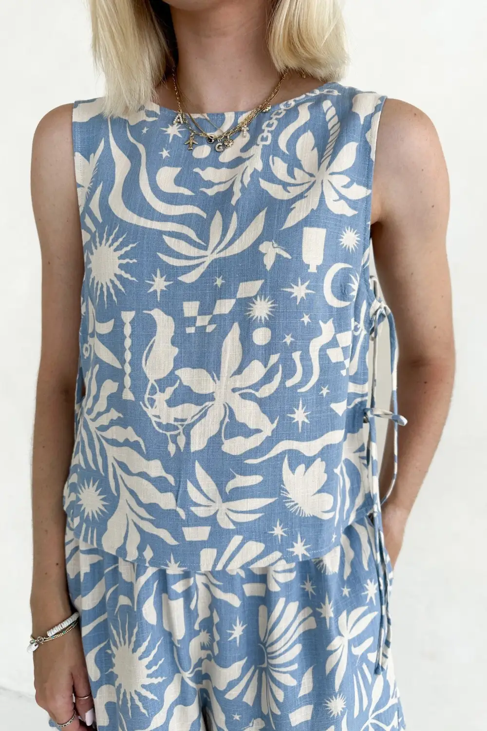 Linen Blend Printed Top