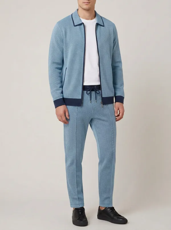 Men's Micro-Grid Polo Collar Jacket and Jogger Pants Set