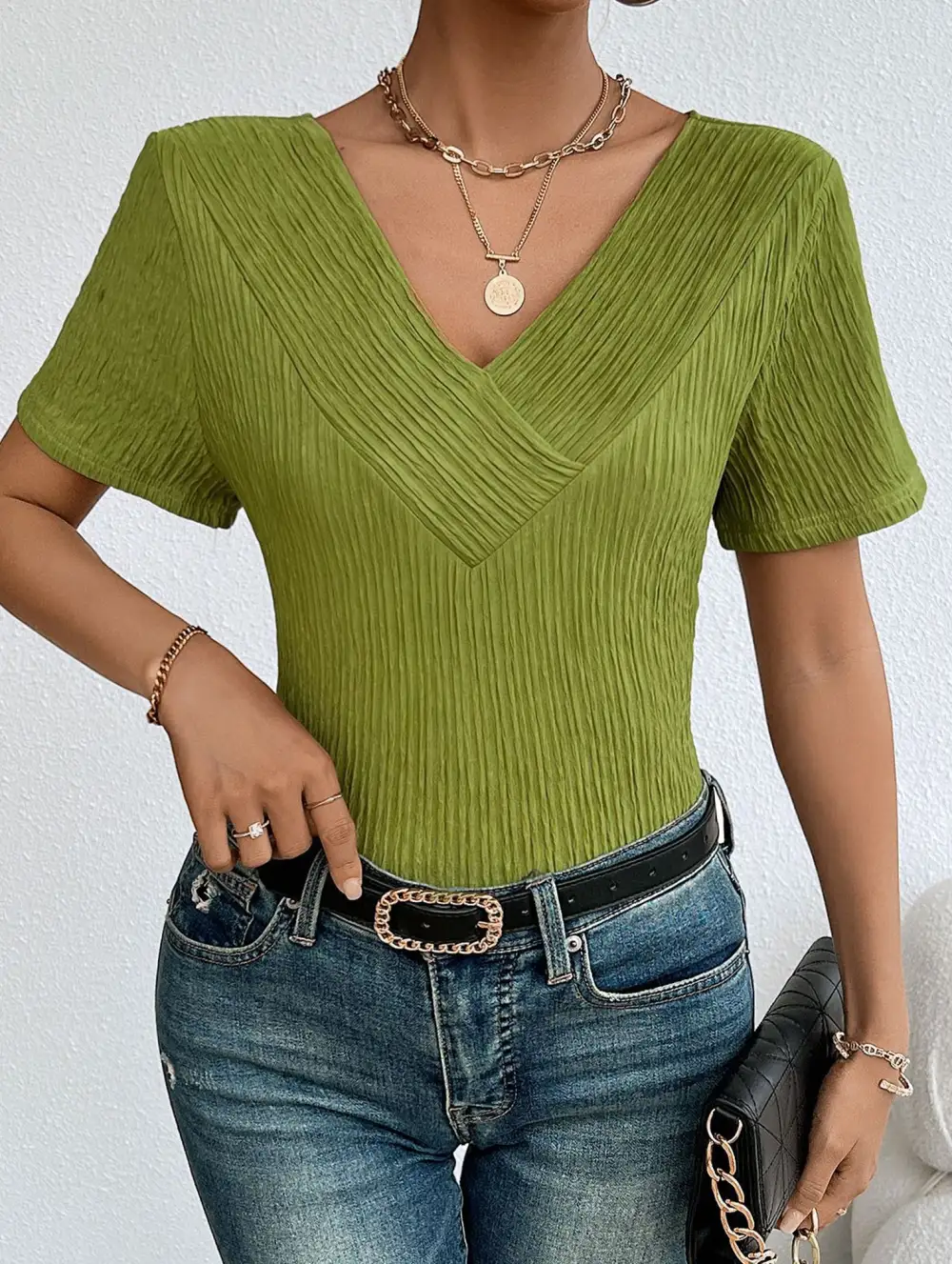Relaxed V Neck Ribbed Tee