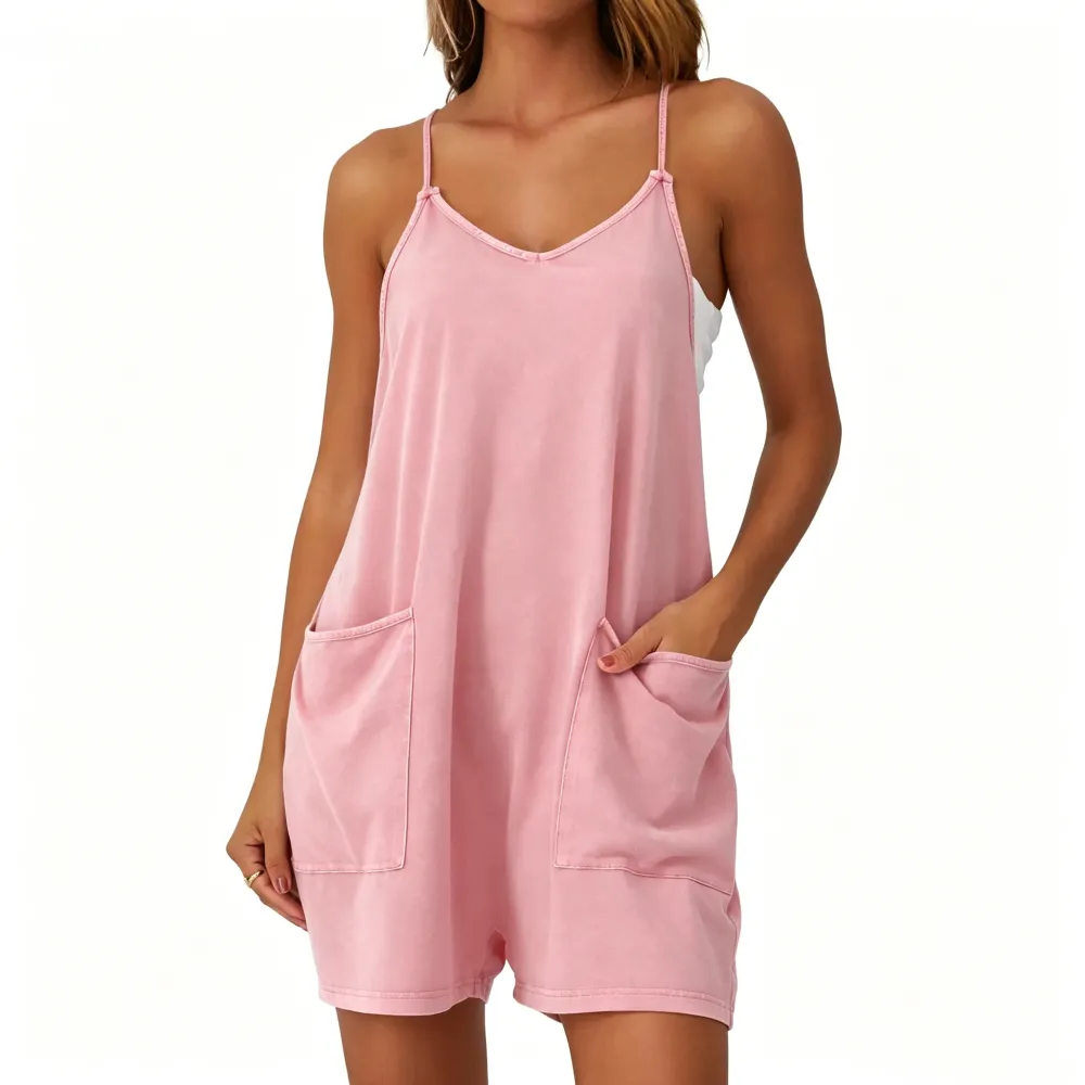 Women's Minimalist Cotton Blend Acid Wash Romper