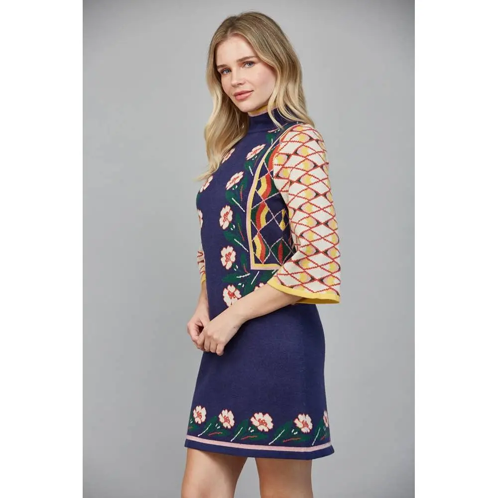 Floral High Neck Casual Dress