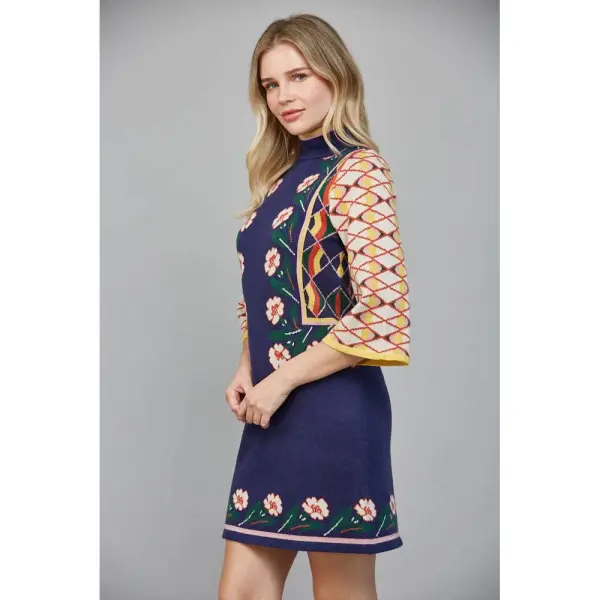 Floral High Neck Casual Dress