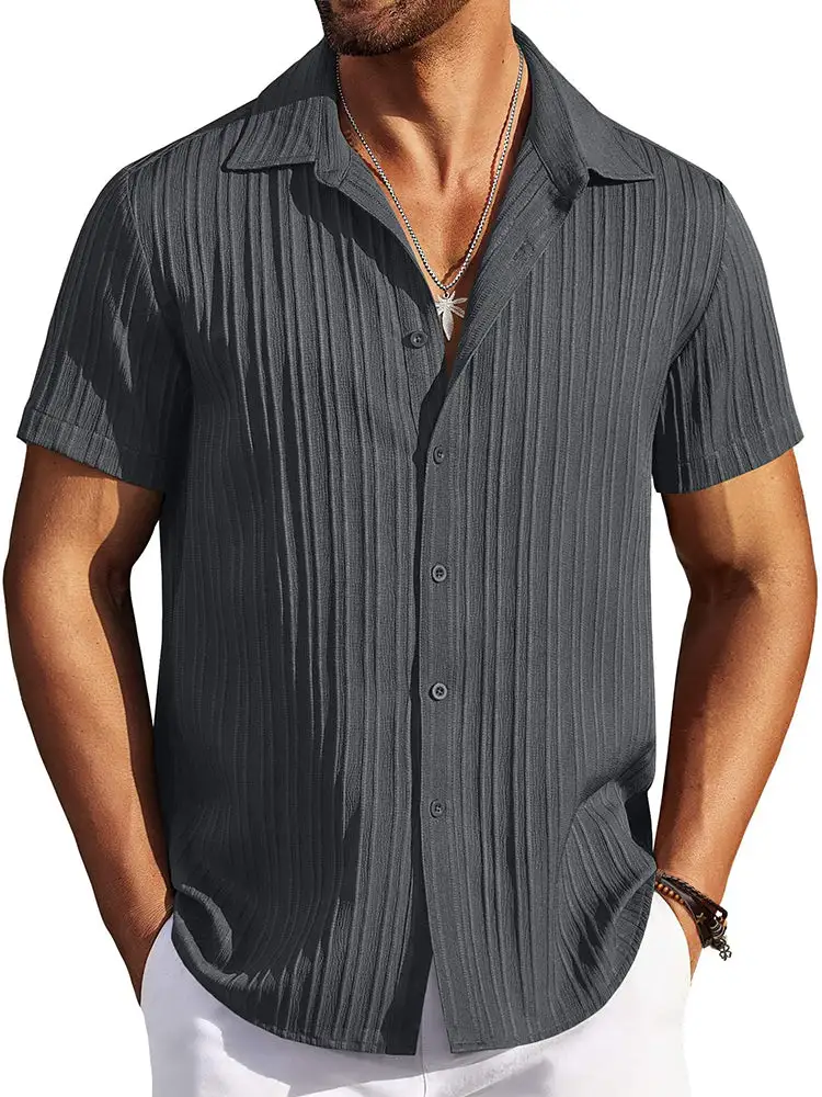 Casual Textured Summer Short Sleeve Beach Shirt