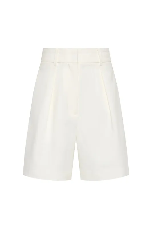 White Pleated Tailored Shorts